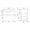 Athena Anthracite Woodgrain 500mm (w) x 556mm (h) x 395mm (d) Wall Hung Cabinet & Minimalist Basin - Technical Drawing