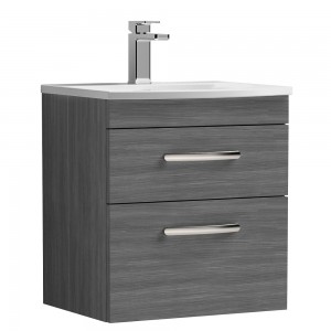 Athena Anthracite Woodgrain 500mm (w) x 569mm (h) x 440mm (d) 2 Drawer Wall Hung Vanity With Curved Basin