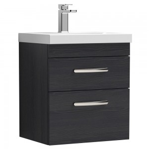 Athena Charcoal Black 500mm (w) x 578mm (h) x 390mm (d) Wall Hung Cabinet & Mid-Edge Basin