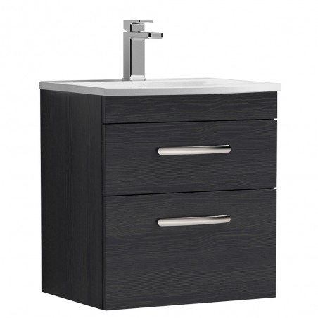 Athena Charcoal Black 500mm (w) x 569mm (h) x 440mm (d) 2 Drawer Wall Hung Vanity With Curved Basin