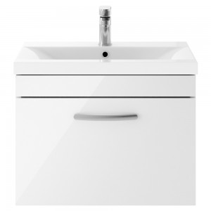 Athena Gloss White 600mm (w) x 470mm (h) x 390mm (d) Wall Hung Cabinet & Mid-Edge Basin