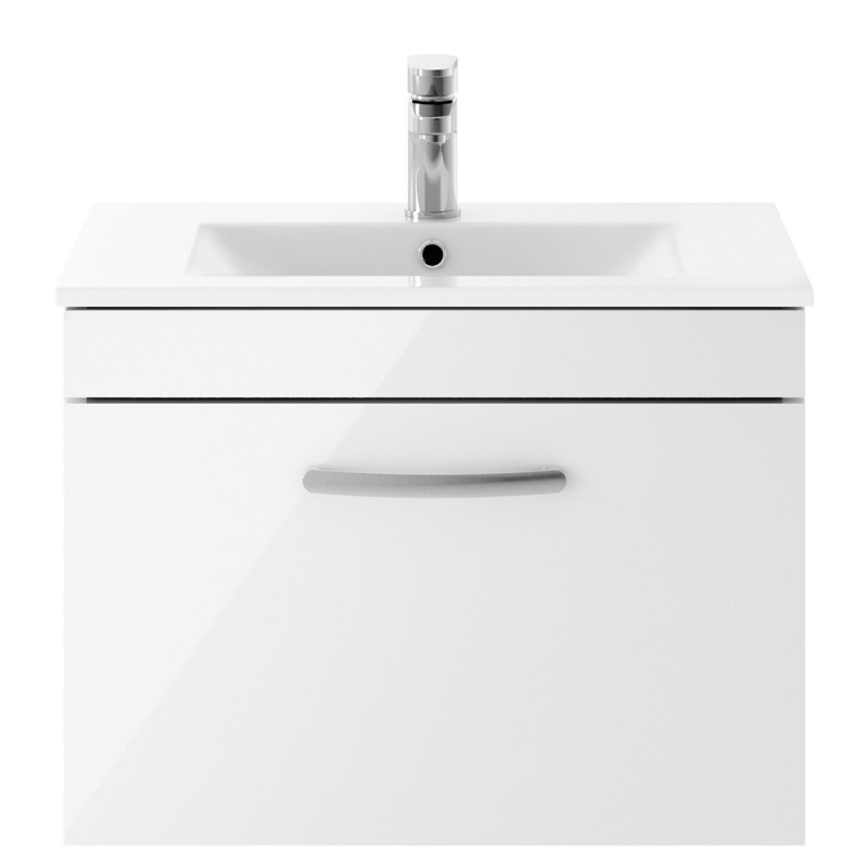 Athena Gloss White 600mm (w) x 448mm (h) x 395mm (d) Wall Hung Cabinet & Minimalist Basin