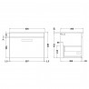 Athena Gloss White 600mm (w) x 448mm (h) x 395mm (d) Wall Hung Cabinet & Minimalist Basin - Technical Drawing