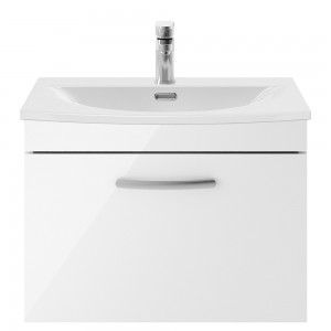 Athena Gloss White 600mm (w) x 461mm (h) x 440mm (d) Single Drawer Wall Hung Vanity With Curved Basin
