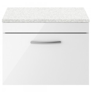 Athena Gloss White 600mm (w) x 452mm (h) x 390mm (d) Single Drawer Wall Hung Vanity With Sparkling White Worktop