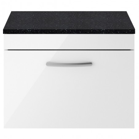 Athena Gloss White 600mm (w) x 452mm (h) x 390mm (d) Single Drawer Wall Hung Vanity With Sparkling Black Worktop