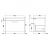 Athena Gloss White 600mm (w) x 452mm (h) x 390mm (d) Single Drawer Wall Hung Vanity With Grey Worktop - Technical Drawing