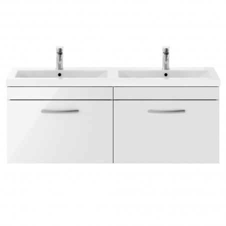 Athena Gloss White 1200mm Wall Hung 2 Drawer Cabinet With Double Ceramic Basin