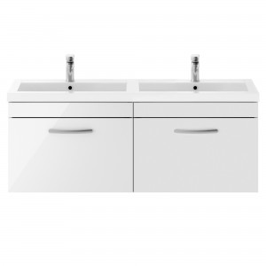Athena Gloss White 1200mm (w) x 470mm (h) x 390mm (d) Wall Hung Cabinet & Double Basin