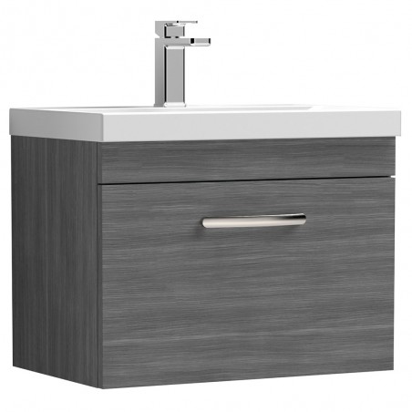 Athena Anthracite Woodgrain 600mm (w) x 470mm (h) x 390mm (d) Wall Hung Cabinet & Mid-Edge Basin