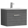 Athena Anthracite Woodgrain 600mm (w) x 461mm (h) x 440mm (d) Single Drawer Wall Hung Vanity With Curved Basin