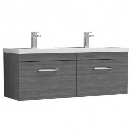 Athena Anthracite Woodgrain 1200mm (w) x 470mm (h) x 390mm (d) Wall Hung Cabinet & Double Basin