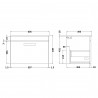 Athena Charcoal Black 600mm (w) x 448mm (h) x 395mm (d) Wall Hung Cabinet & Minimalist Basin - Technical Drawing