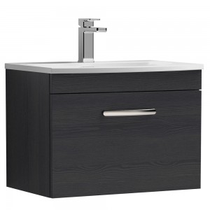 Athena Charcoal Black 600mm (w) 461mm (h) x 440mm (d) Single Drawer Wall Hung Vanity With Curved Basin