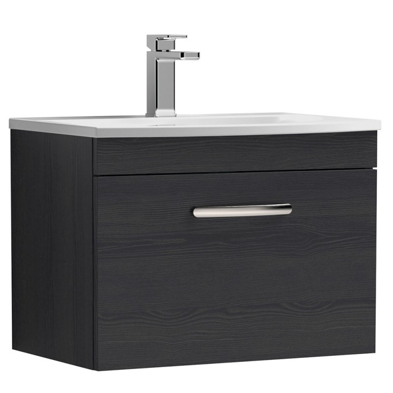 Athena Charcoal Black 600mm (w) 461mm (h) x 440mm (d) Single Drawer Wall Hung Vanity With Curved Basin