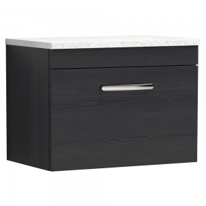 Athena Charcoal Black 600mm (w) x 452mm (h) x 390mm (d) Single Drawer Wall Hung Vanity With Sparkling White Worktop