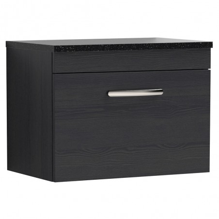 Athena Charcoal Black 600mm (w) x 452mm (h) x 390mm (d) Single Drawer Wall Hung Vanity With Sparkling Black Worktop