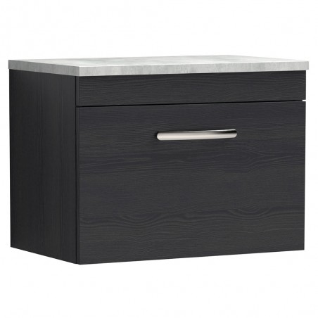 Athena Charcoal Black 600mm (w) x 452mm (h) x 390mm (d) Single Drawer Wall Hung Vanity With Grey Worktop