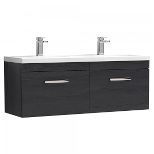 Athena Charcoal Black 1200mm 2 Drawer Wall Hung Cabinet With Double Ceramic Basin