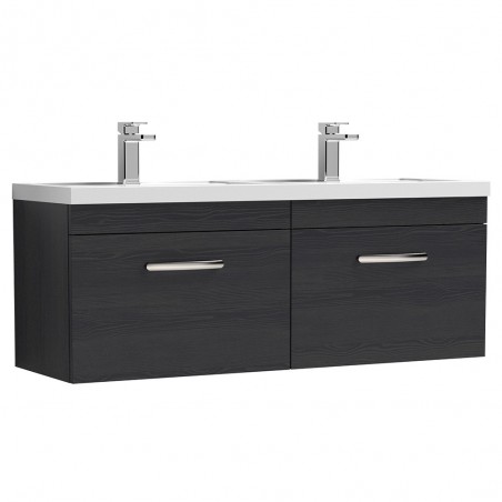 Athena Charcoal Black 1200mm (w) x 470mm (h) x 390mm (d) Wall Hung Cabinet & Double Basin