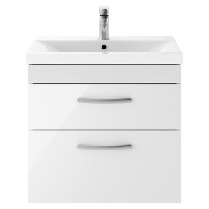 Athena Gloss White 600mm (w) x 578mm (h) x 390mm (d) Wall Hung Cabinet & Mid-Edge Basin