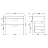 Athena Gloss White 600mm (w) x 578mm (h) x 390mm (d) Wall Hung Cabinet & Mid-Edge Basin - Technical Drawing