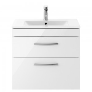 Athena Gloss White 600mm (w) x 556mm (h) x 395mm (d) Wall Hung Cabinet & Minimalist Basin