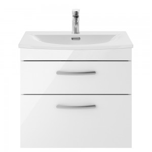 Athena Gloss White 600mm (w) x 569mm (h) x 440mm (d) 2 Drawer Wall Hung Vanity With Curved Basin