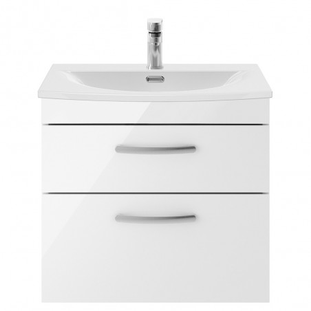 Athena Gloss White 600mm (w) x 569mm (h) x 440mm (d) 2 Drawer Wall Hung Vanity With Curved Basin