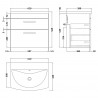 Athena Gloss White 600mm (w) x 569mm (h) x 440mm (d) 2 Drawer Wall Hung Vanity With Curved Basin - Technical Drawing