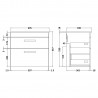 Athena Gloss White 600mm (w) x 556mm (h) x 390mm (d) Wall Hung Cabinet & Worktop - Technical Drawing