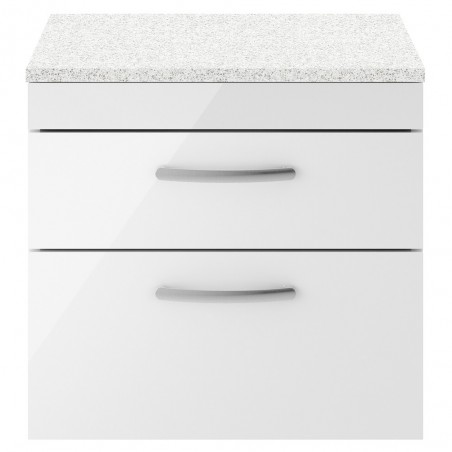 Athena Gloss White 600mm (w) x 561mm (h) x 390mm (d) 2 Drawer Wall Hung Vanity With Sparkling White Worktop