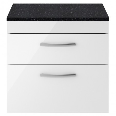 Athena Gloss White 600mm (w) x 561mm (h) x 390mm (d) 2 Drawer Wall Hung Vanity With Sparkling Black Worktop