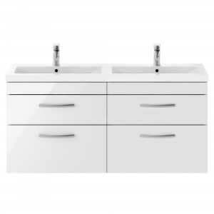 Athena Gloss White 1200mm Wall Hung 4 Drawer Cabinet With Double Ceramic Basin