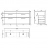 Athena Gloss White 1200mm Wall Hung 4 Drawer Cabinet With Double Ceramic Basin - Technical Drawing
