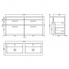 Athena Gloss White 1200mm (w) x 578mm (h) x 390mm (d) Wall Hung Cabinet & Double Basin - Technical Drawing