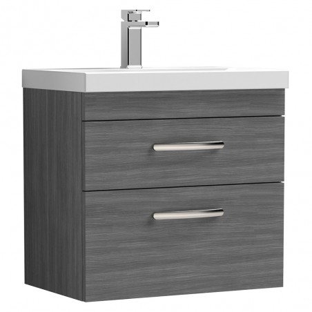 Athena Anthracite Woodgrain 600mm (w) x 578mm (h) x 390mm (d) Wall Hung Cabinet & Mid-Edge Basin