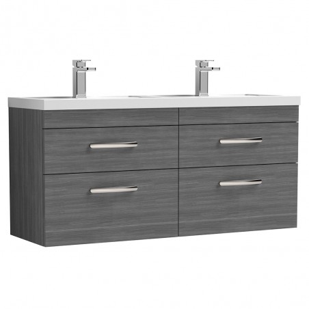 Athena Anthracite Woodgrain 1200mm (w) x 578mm (h) x 390mm (d) Wall Hung Cabinet & Double Basin