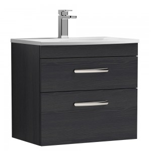 Athena Charcoal Black 600mm (w) x 569mm (h) x 440mm (d) 2 Drawer Wall Hung Vanity With Curved Basin