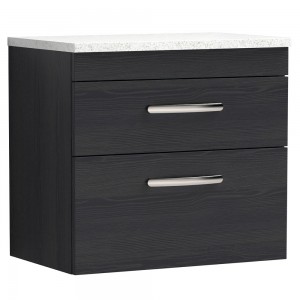 Athena Charcoal Black 600mm (w) x 561mm (h) x 390mm (d) 2 Drawer Wall Hung Vanity With Sparkling White Worktop
