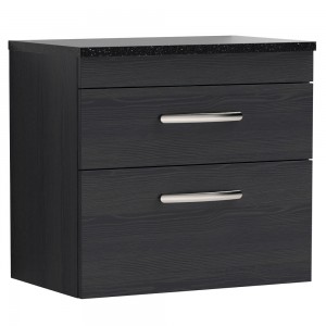 Athena Charcoal Black 600mm (w) x 561mm (h) x 390mm (d) 2 Drawer Wall Hung Vanity With Sparkling Black Worktop