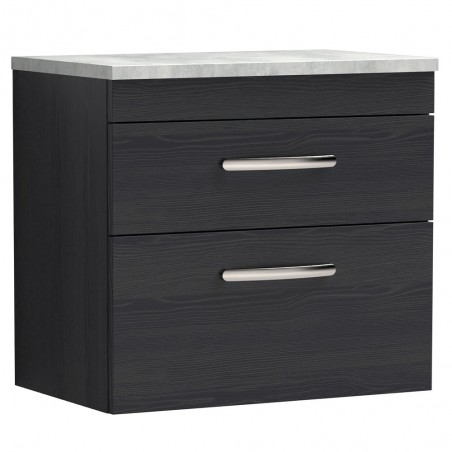 Athena Charcoal Black 600mm (w) x 561mm (h) x 390mm (d) 2 Drawer Wall Hung Vanity With Grey Worktop