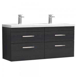 Athena Charcoal Black 1200mm 4 Drawer Wall Hung Cabinet With Double Ceramic Basin