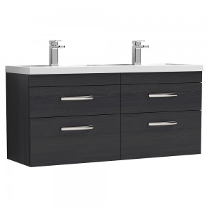 Athena Charcoal Black 1200mm (w) x 578mm (h) x 390mm (d) Wall Hung Cabinet & Double Basin