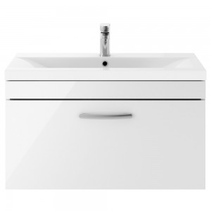 Athena Gloss White 800mm (w) x 470mm (h) x 390mm (d) Wall Hung Cabinet & Mid-Edge Basin