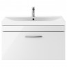 Athena Gloss White 800mm (w) x 448mm (h) x 390mm (d) Single Drawer Wall Hung Vanity With Thin-Edge Basin