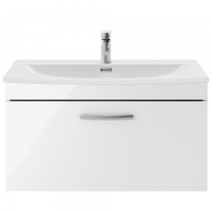 Athena Gloss White 800mm (w) x 461mm (h) x 440mm (d) Single Drawer Wall Hung Vanity With Curved Basin