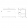 Athena Gloss White 800mm (w) x 448mm (h) x 390mm (d) Wall Hung Cabinet & Worktop - Technical Drawing