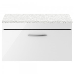 Athena Gloss White 800mm (w) x 452mm (h) x 390mm (d) Single Drawer Wall Hung Vanity With Sparkling White Worktop