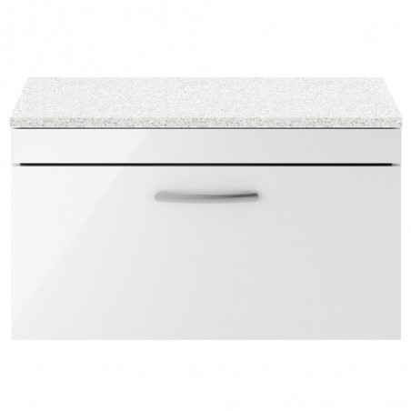 Athena Gloss White 800mm (w) x 452mm (h) x 390mm (d) Single Drawer Wall Hung Vanity With Sparkling White Worktop